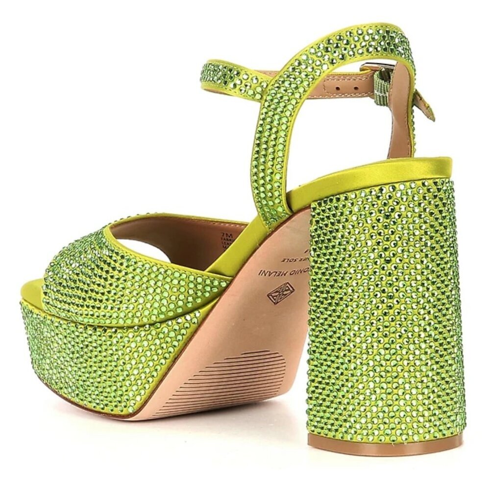 NEW Antonio Melani Babs Rhinestone Embellished Satin Platform Dress Sandals - Picture 3 of 3